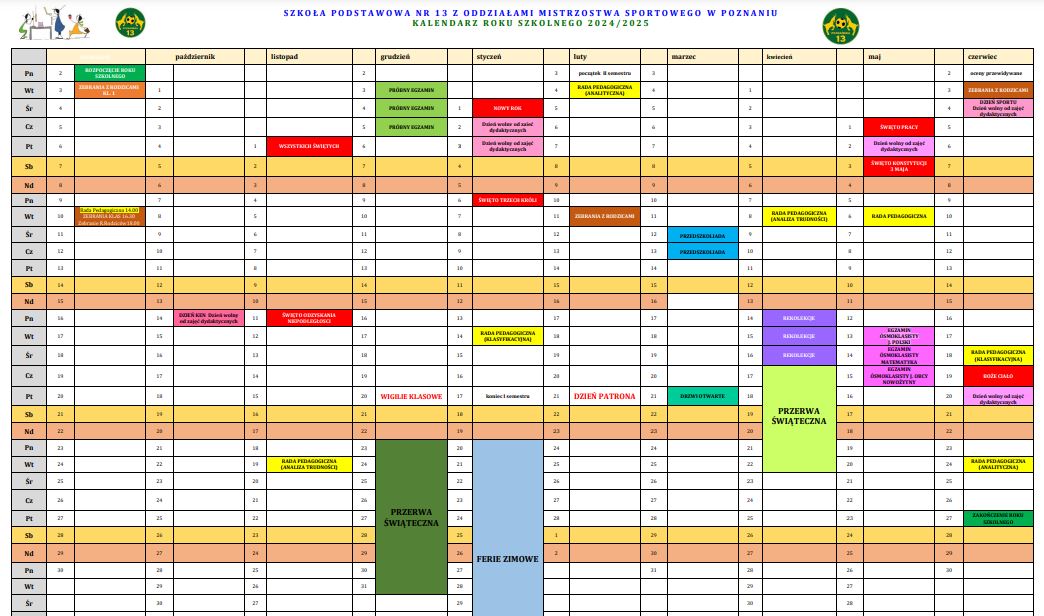 KALENDARZ SZKOLNY